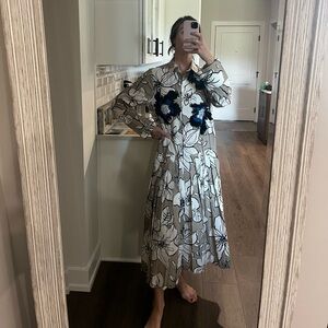 NWT Anthropologie Dhruv Kapoor Floral Print Beige Dress Sequins S